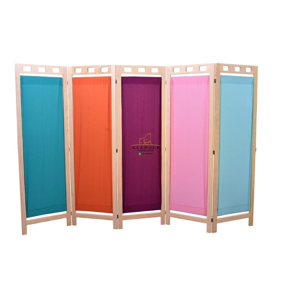 BIOMBO 5P Biombo Plegable de 4 Paneles de Madera | Separador de Ambientes Moderno