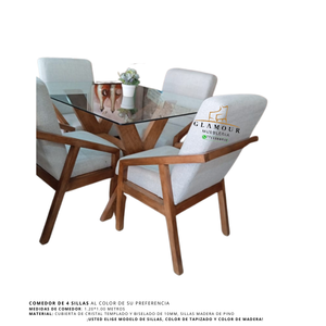 COMEDOR 4 S CRISTAL TEMPLADO Comedor Cristal- 4 sillas