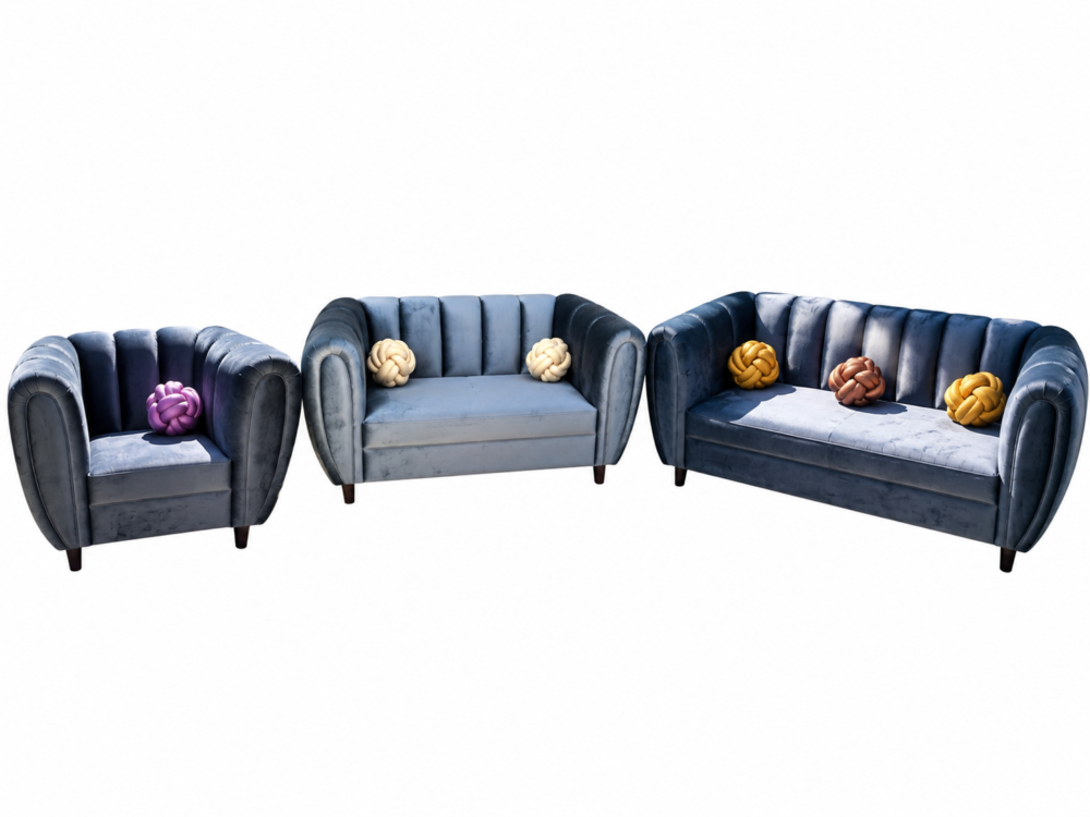 Juego de Sofás y Cojines Anudados Sala Burgos Glamour – Elegante Sala de 3 Piezas