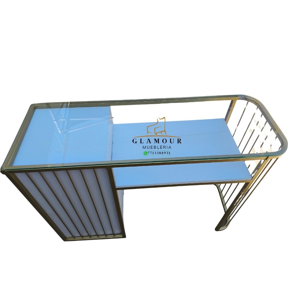 Mesa manicura modelo Tiffany vista superior con cubierta de vidrio