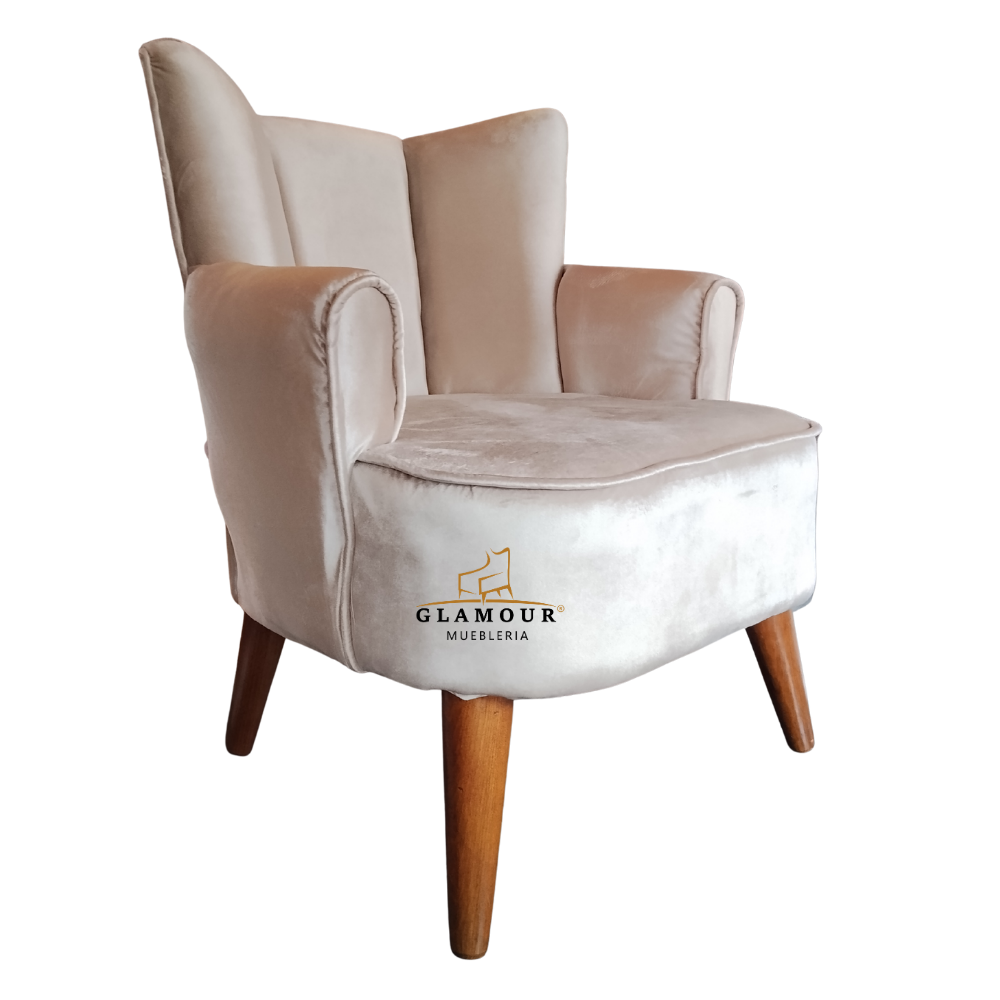 Sillón ocasional ámbar (3) Sillón individual con respaldo alto y patas de madera
