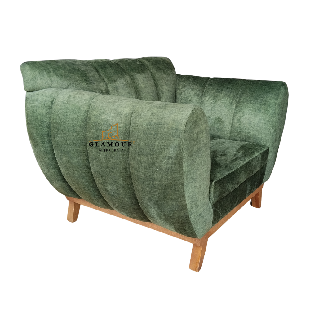 Sillón Individual Glamour Esmeralda verde con brazos curvos