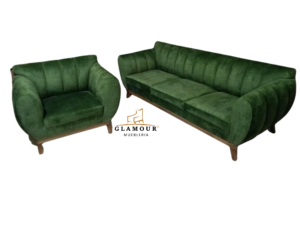 Sala Esmeralda Glamour 3-1 con sofá de tres plazas y sillón individual verde