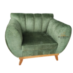 SILLÓN IND ESMERALDA (3) Sillón individual Esmeralda verde con respaldo acanalado y patas tono madera